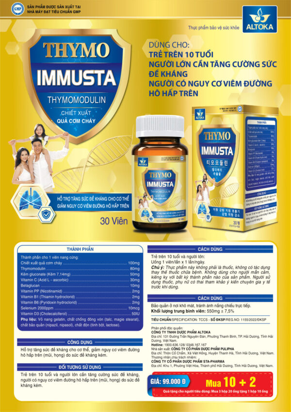 Viên đề kháng Thymo Immusta - Tăng đề kháng, giảm nguy cơ viêm đường hô hấp